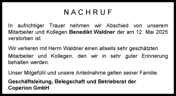 Anzeige von Benedikt Waldner 