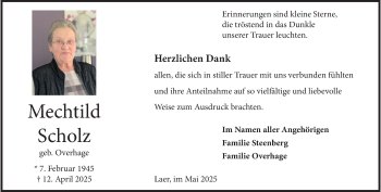 Anzeige von Mechtild Scholz 