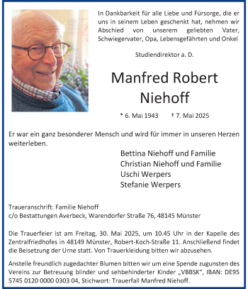 Anzeige von Manfred Robert Niehoff 