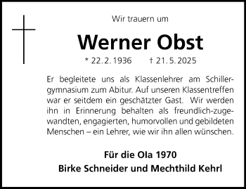 Anzeige von Werner Obst 