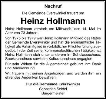 Anzeige von Heinz Hollmann 
