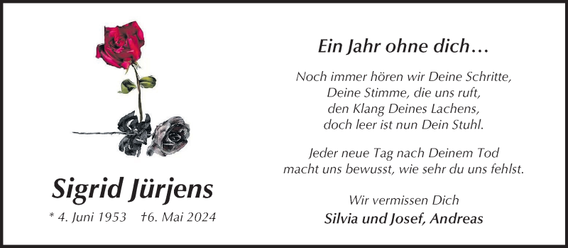  Traueranzeige für Sigrid Jürjens vom 03.05.2025 aus 