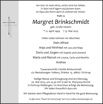 Anzeige von Margret Brinkschmidt 