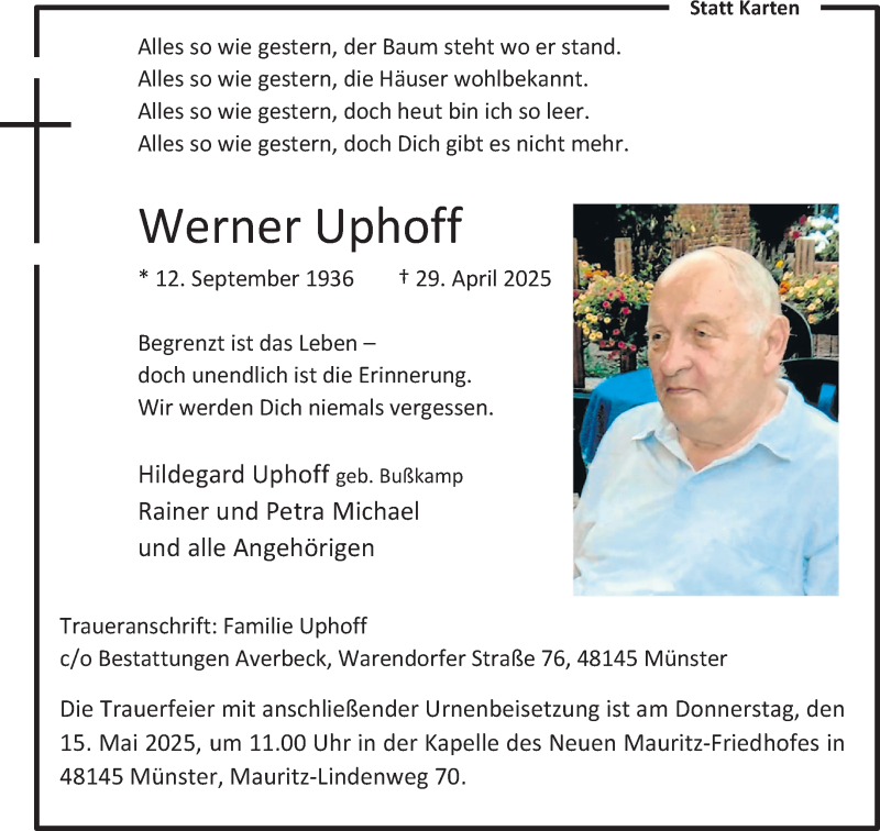  Traueranzeige für Werner Uphoff vom 10.05.2025 aus 