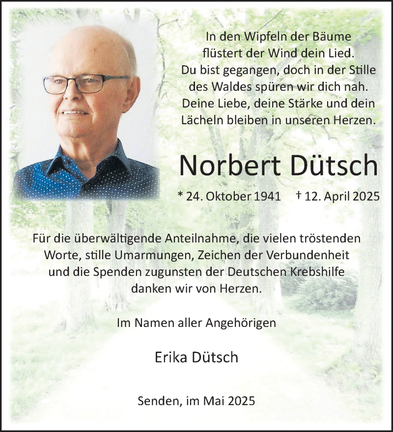  Traueranzeige für Norbert Dütsch vom 24.05.2025 aus 