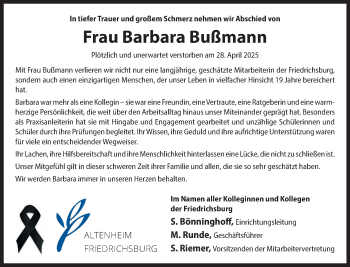 Anzeige von Barbara Bumann 