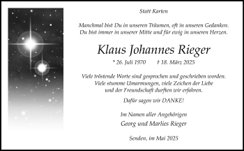 Anzeige von Klaus Johannes Rieger 