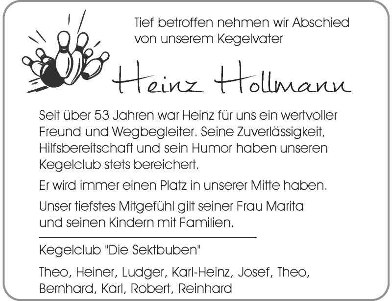  Traueranzeige für Heinz Hollmann vom 24.05.2025 aus 