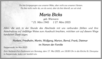 Anzeige von Maria Bicks 