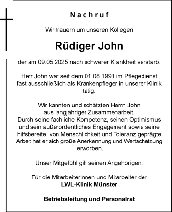 Anzeige von Rüdiger John 