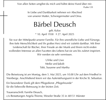 Anzeige von Bärbel Deusch 
