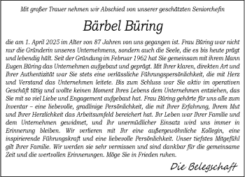 Anzeige von Bärbel Büring 
