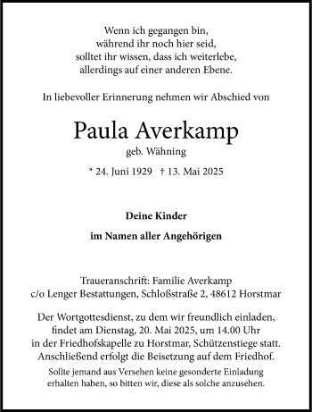 Anzeige von Paula Averkamp 