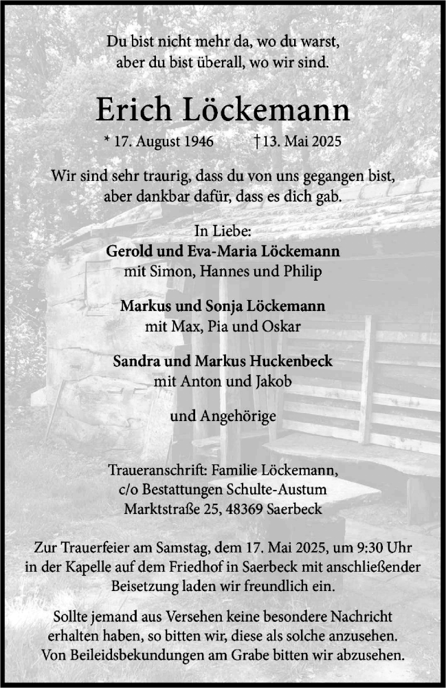  Traueranzeige für Erich Löckemann vom 15.05.2025 aus 