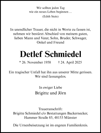 Anzeige von Detlef Schmiedel 