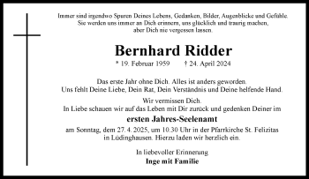 Anzeige von Bernhard Ridder 