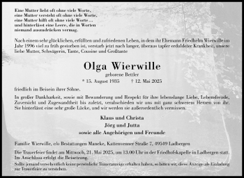Anzeige von Olga Wierwille 