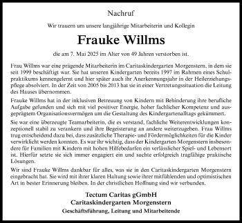 Anzeige von Frauke Willms 