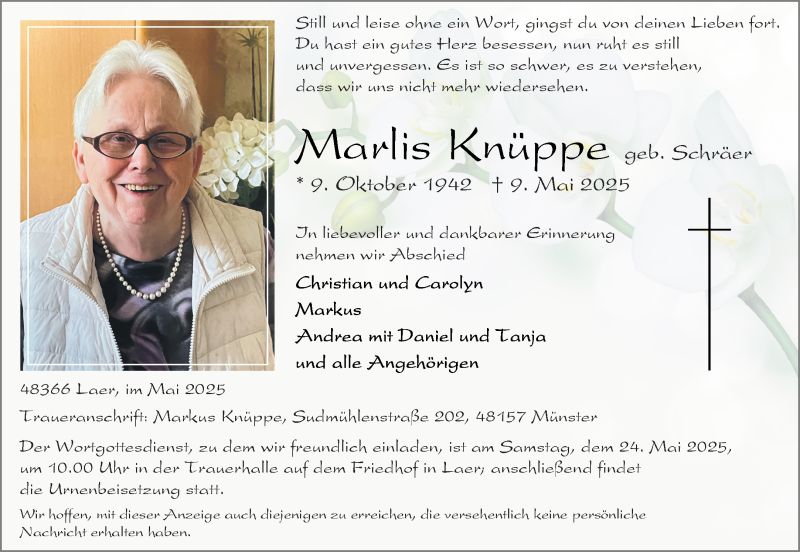  Traueranzeige für Marlis Knüppe vom 17.05.2025 aus 