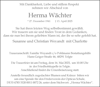 Anzeige von Herma Wächter 