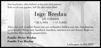 Anzeige von Inge Bredau 