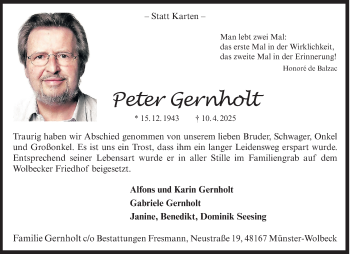 Anzeige von Peter Gernholt 