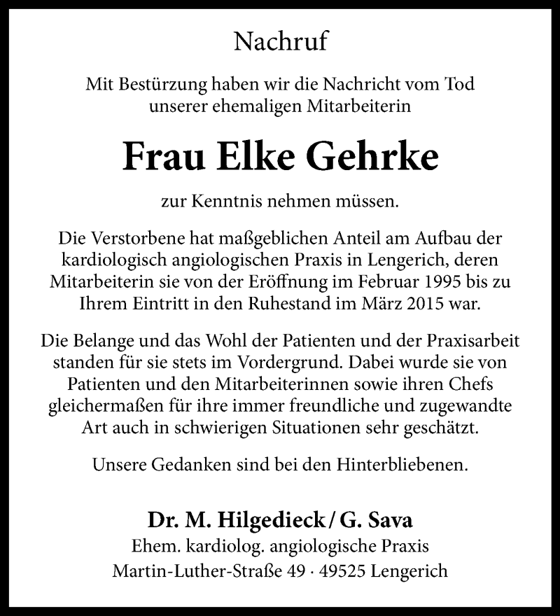  Traueranzeige für Elke Gehrke vom 07.05.2025 aus 