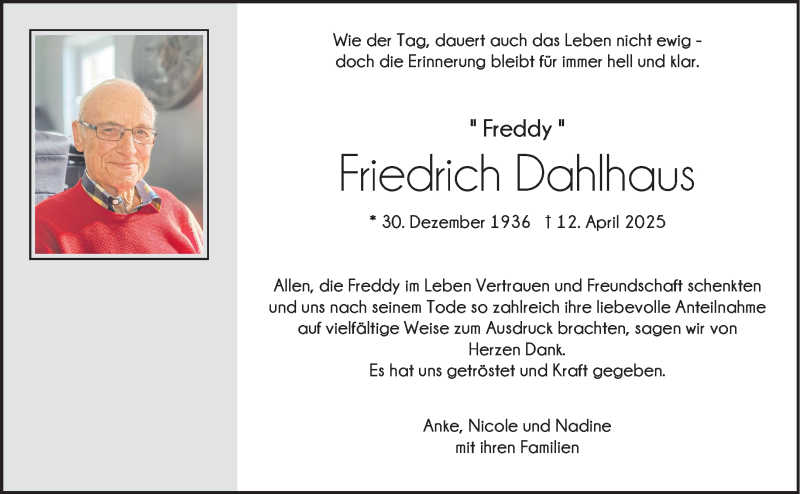  Traueranzeige für Friedrich Dahlhaus vom 21.05.2025 aus 