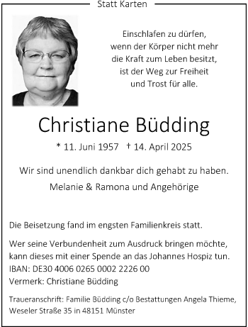 Anzeige von Christiane Büdding 