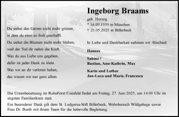 Anzeige von Ingeborg Braams 