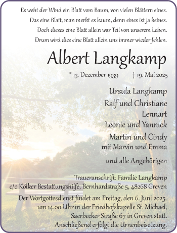 Anzeige von Albert Langkamp 