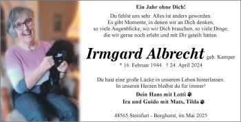 Anzeige von Irmgard Albrecht 