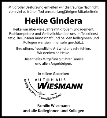 Anzeige von Heike Gindera 