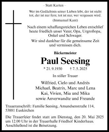 Anzeige von Paul Seesing 
