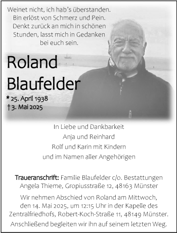 Anzeige von Roland Blaufelder 