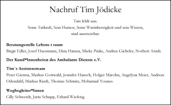 Anzeige von Tim Jödicke 