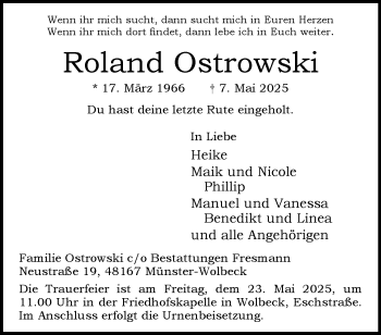 Anzeige von Roland Ostrowski 