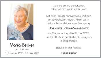 Anzeige von Maria Becker 