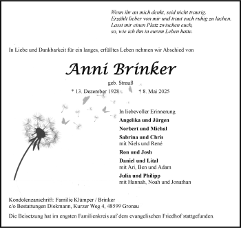 Anzeige von Anni Brinker 