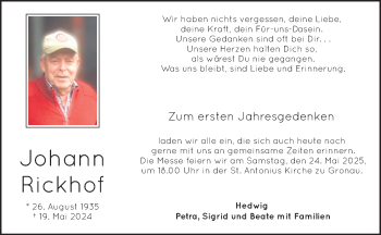 Anzeige von Johann Rickhof 
