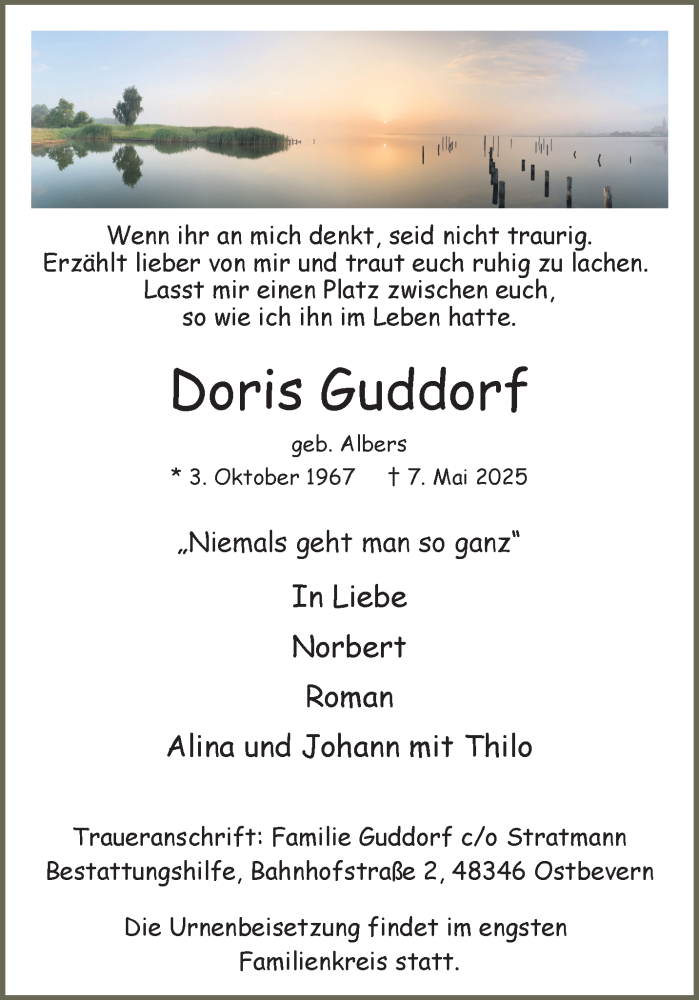  Traueranzeige für Doris Guddorf vom 17.05.2025 aus 