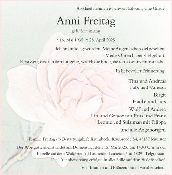 Anzeige von Anni Freitag 