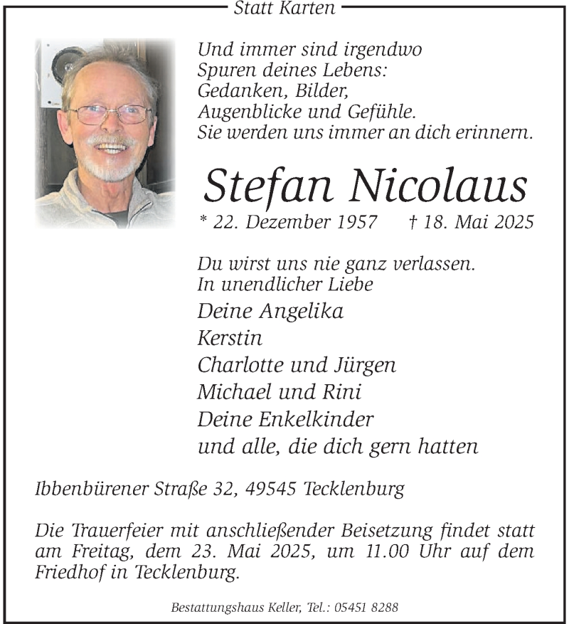  Traueranzeige für Stefan Nicolaus vom 22.05.2025 aus 