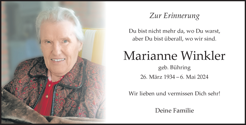  Traueranzeige für Marianne Winkler vom 10.05.2025 aus 