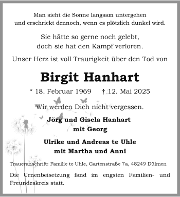 Anzeige von Birgit Hanhart 
