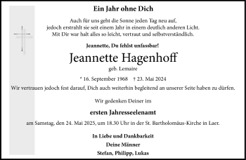 Anzeige von Jeannette Hagenhoff 