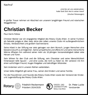 Anzeige von Christian Becker 
