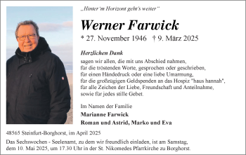 Anzeige von Werner Farwick 