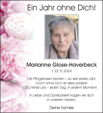 Anzeige von Marianne Glose-Haverbeck 