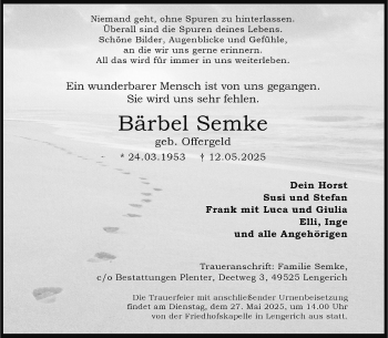 Anzeige von Bärbel Semke 